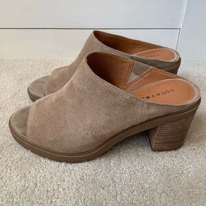 Lucky Brand "Organza" Open Toe Mule Women's 10 Tan Brown Heels fall shoe